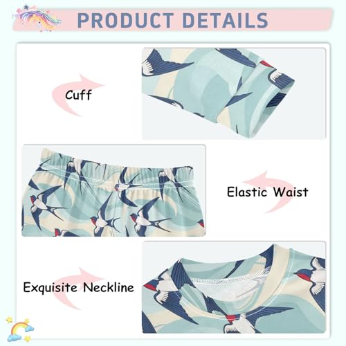 Pajama Sets Long Sleeve Birds Flying Waves Background Soft Comfy Sleepwear 2 Piece PJS 3-8T4
