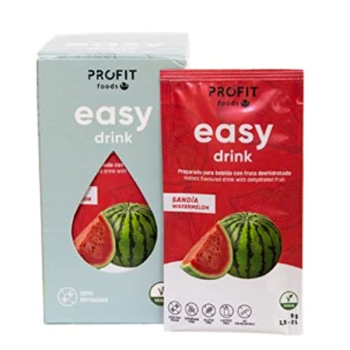 PROFIT - Easy Drink Sandía - Bebida instantánea con saborizante natural sin azúcares sabor Sandía - Ideal para hidratarte y disfrutar de un refresco bajo en calorías - 15 sobres de 9 gramos