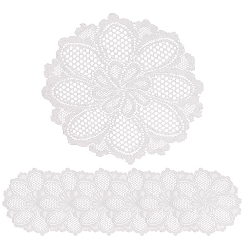 Jayla 6 Pcs Round Lace Placemats for Tables Embroidered Vintage Crochet Floral Lace Table Runner Vintage Wedding, 15"