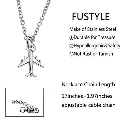 FUSTMW Airplane Necklace Aircraft Pendant Flight Attendant Jewelry Pilot Gifts for Aviation Traveler (silver)2