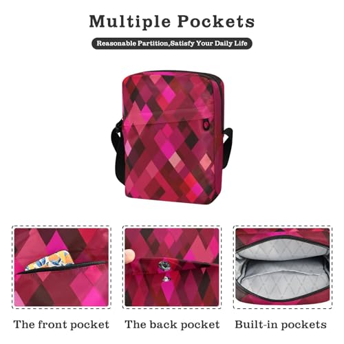 cute messenger bag crossbody bag men Shoulder Handbags For Women Adjustable Strap for Casual Casual- Geometric Rhomboid Hot Pink Red2