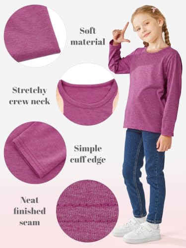 Image of Cooraby 5 Pack Girls Long Sleeve Tees Girls' Soft T-Shirts Kids Basic Crewneck T-Shirts Top for Teen Youth Girls, 2T-16Y