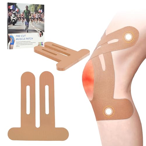 NEUJUS Knie Tape Vorgeschnitten 12 Stück – Kinesiologie Tapes Knie, Stark Haftender Muskelpatch Knieschoner, Atmungsaktiv & Elastisch, Physio Tape für Sport & Reha