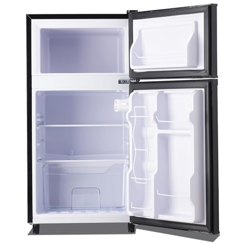Image of WANAI 2 Door Refrigerator with Freezer-on-top, Spacios Capacity Fridge with 7-Level Adjustable Thermostat & 3 Removable Shelves Black