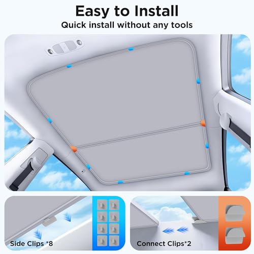 Image of 2026 Upgraded for Tesla Model Y Accessories Sunshade Roof [No Sag, Ice-Crystal Cooling Coatings] Heat Insulation Glass Roof Sun Shade for Tesla Model Y Accessories 2020-2024 Gray