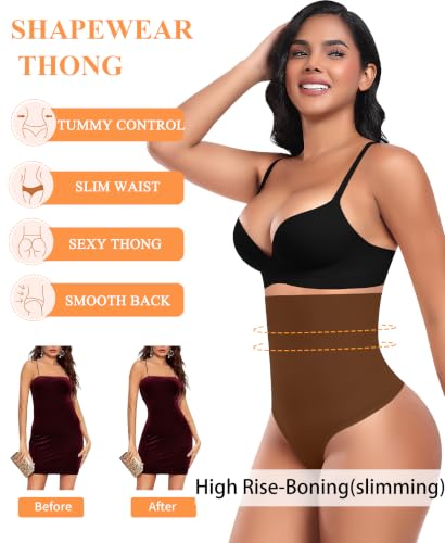 Image of Werena Tummy Control Thong Shapewear for Women High Waisted Body Shaper Panties Shaping Thong Girdle Underwear