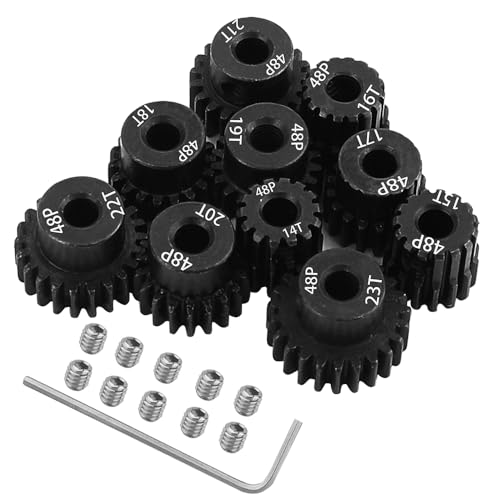 Pothyes 48P 3.175mm M0.53 Black Steel Metal Pinion Motor Gear 14T 15T 16T 17T 18T 19T 20T 21T 22T 23T for HPI Kyosho Losi Axial Tamiya 1/8 1/10 RC Car...