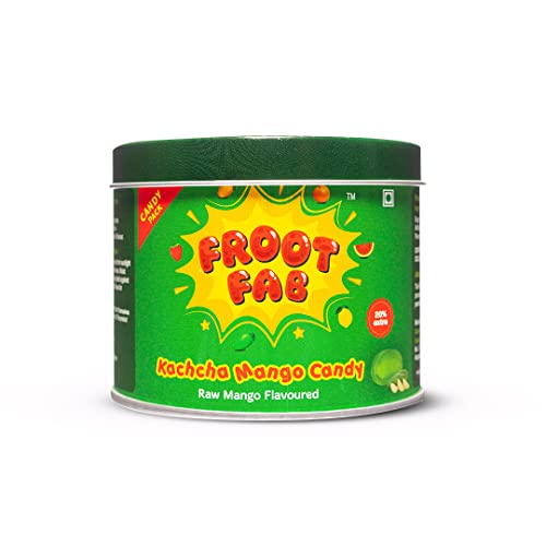 Image of CandyVille Frootfab Kachcha Mango Candy Tin (340 Gm) | Kachi Keri | Kaccha Aam | Raw Mango Flavoured Candy Tin