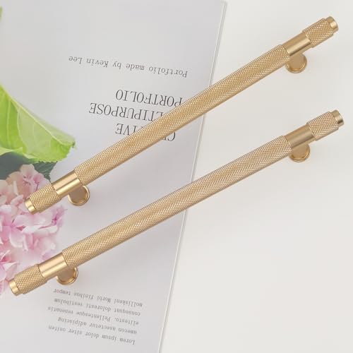 Pexintek 2 Pack Gold Modern Cabinet Handles 160mm Hole Centers Kitchen Bathroom bedrooms Study Furniture Door Vintage Pulls with Screws for Cupboards Drawer Wardrobe Dresser (Golden) - Image 2
