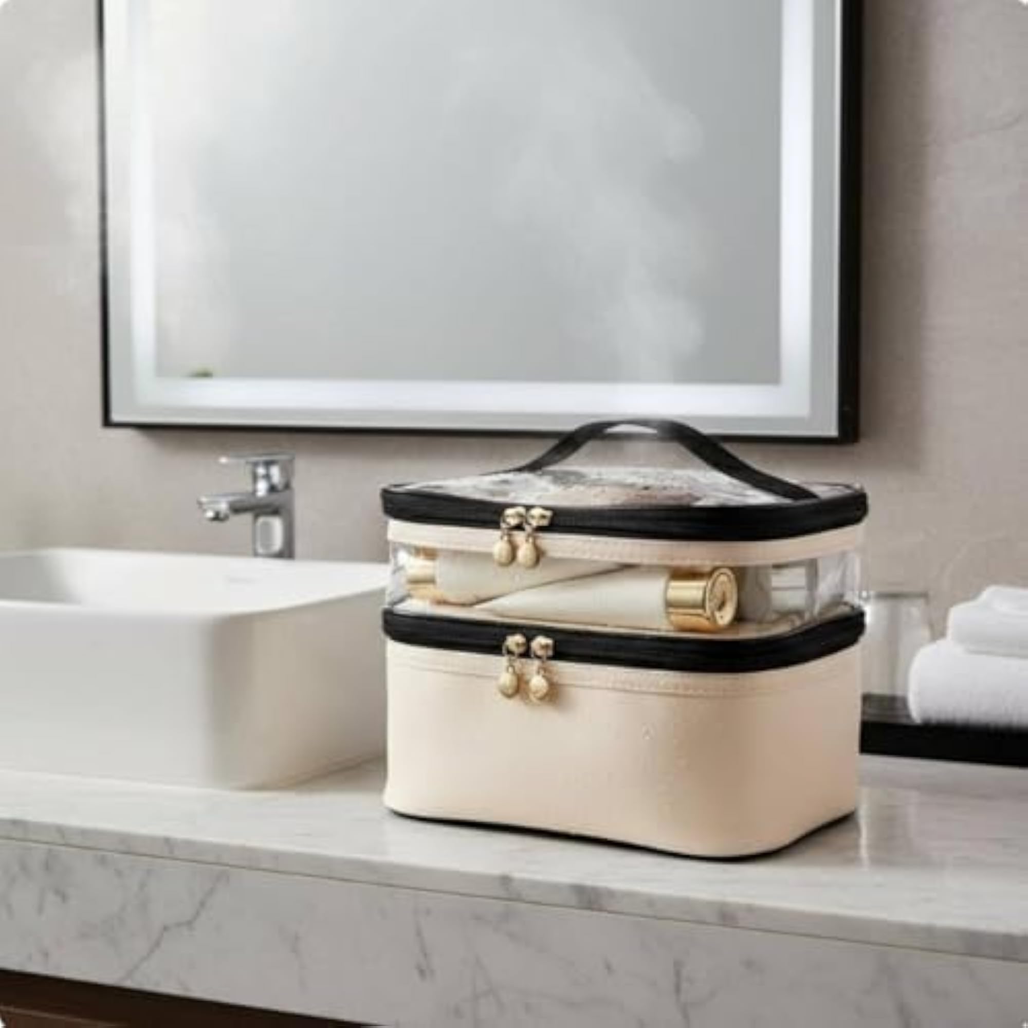 Women's Waterproof Double Layer Makeup Bag, Large Capacity