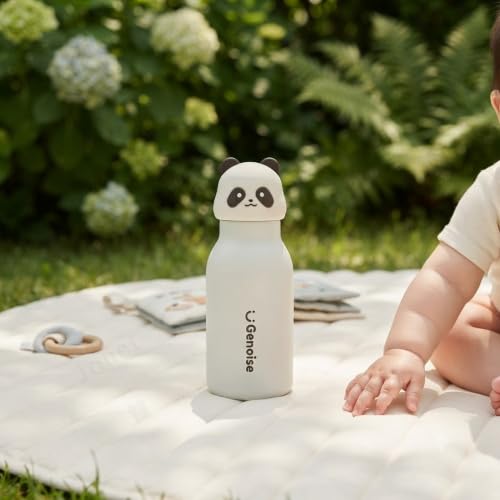 Image of JOUET Kids Stainless Steel Water Bottle 450ml with White Panda Character Lid, Leakproof Straw Bottle for School, Travel & Daily Use
