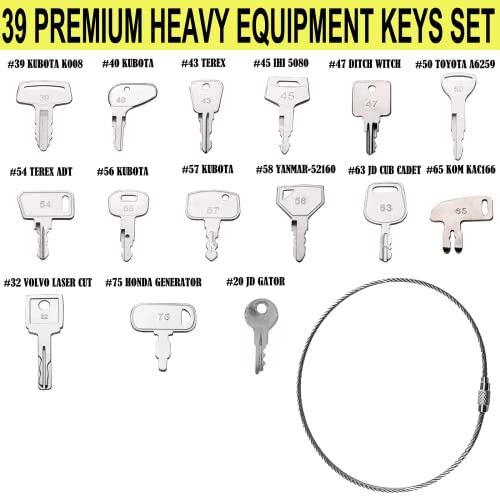 Wah Lin Parts 39 Heavy Construction Equipment Keys Fits Cat, Case, Jd, Komatsu, Kubota, Yanmar, Daewoo, Hyster, Takeuchi. Universal Equipment Keys Set For Construction Worker And Operators #TOP2