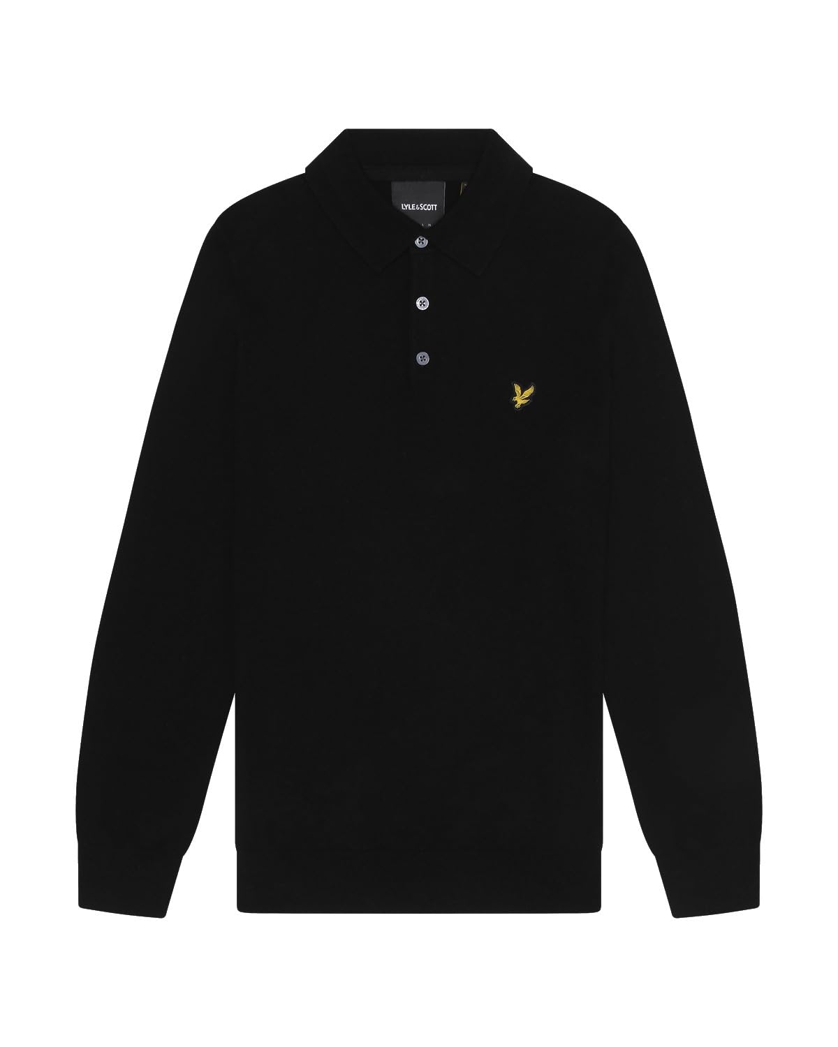 Lyle and Scott   Merino Blend Long Sleeve Polo Shirt In Jet Black, Men's Size Medium