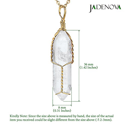 Jadenova Full Wire Wrapped Energy Healing Crystal Gemstone Pendant Necklace 18 Inches Stainless Steel Chain（Natural Clear White Quartz） #TOP3
