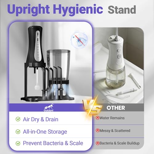 Image of 2026 New 350ML Water Flosser with Drainage & Storage Stand, Keeps Dry & Clean, 5 Modes, 360Nozzle, Cordless Rechargeable, IPX7 Waterproof, Portable for Home & Travel (Black)