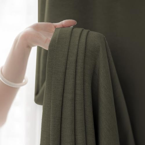 Image of LINENWALAS 100% Blackout Curtains for Window (5 Feet) - Set of 2 Panels Rich Linen Texture Complete Light Block Heavy Panels, Thermal Insulated & Noise Reducing Room Darkening Curtains (Olive Brown)