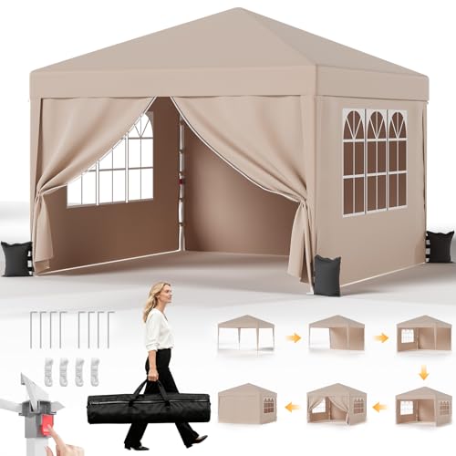 JUMMICO Pavillon Pliable 3x3m Hauteur Réglable, Structure Stable avec Toile Imperméable Épaisse et Velcro