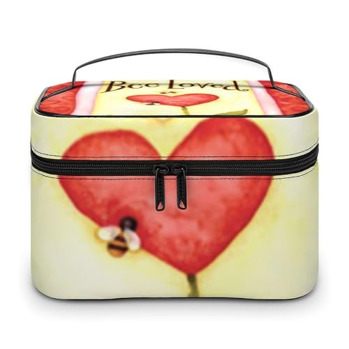 メイクボックス コスメ収納 大容量 バレンタインデー 赤いハート Bee Loved 化粧ポーチ 化粧品入れ メイク収納ケース 軽量 持ち運び アクセサリー 小物入れ おしゃれ 旅行 出張用 プレゼント