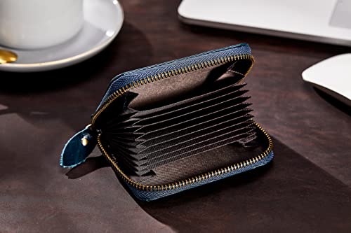 Image of Vintage Full Top Grain Leather Wallet RFID Blocking Multi Card Case with Zipper Pocket Card Holder for Men Women Gift Box
