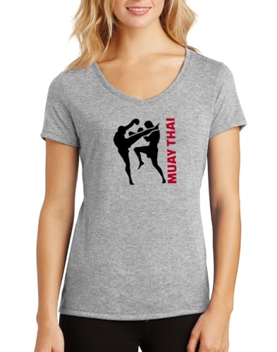 ENTROPIJA Muay Thai Martial Art Combat T-Shirt Femme col en V, Coupe Classique Haut