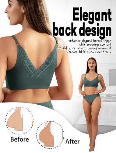 Image of Livona Lace Bralette for Women - Comfort Sports Bra Wireless Padded Bralette with Support Workout Tops Cami Crop S-XXL