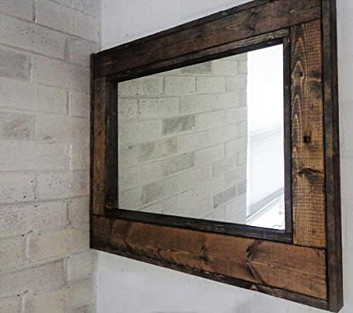 Herringbone Reclaimed Wood Framed Mirror, Available in 5 Sizes and 20 Stain colors: Shown in Dark Walnut - Large Wall Mirror - Rustic Modern Home - Home Decor - Housewares