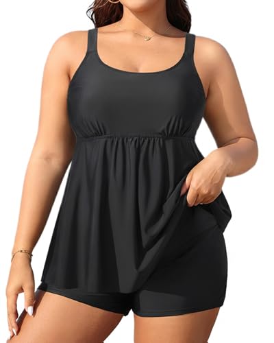 Holipick Plus Size 2 Piece Swimsuit - Women Tankini Bathing Suits Flowy Swim Top with Boy Shorts