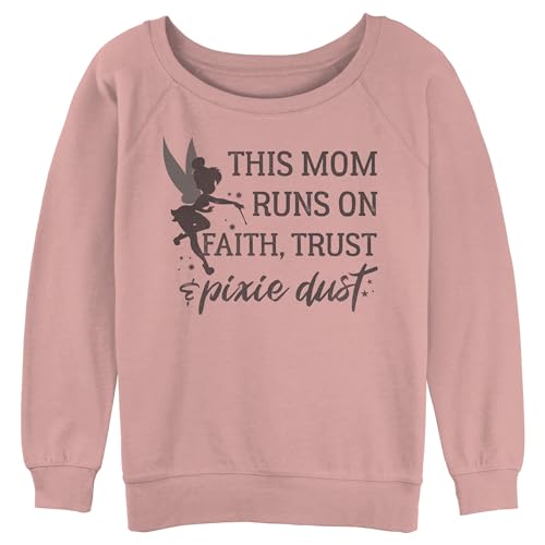 Disney Women's Tinkerbell Runs On FTPD Junior's Raglan Pullover with Coverstitch, Desert Pink, X-Large