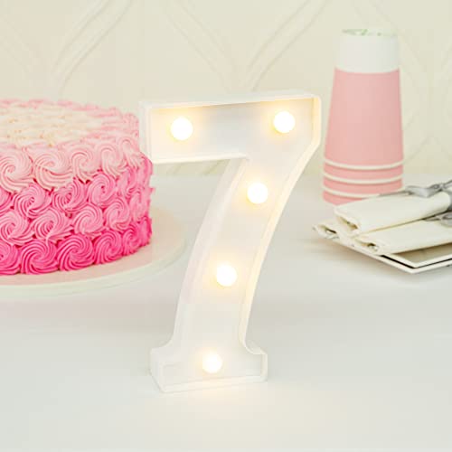 Image of Restaurantware Illumify 7.1 x 1.2 x 8.7 Inch Light Up Number 1 Durable Marquee LED Light - Number 7 Touchproof White Plastic Party Light Keyhole Slot For Parties Weddings Or Special Events