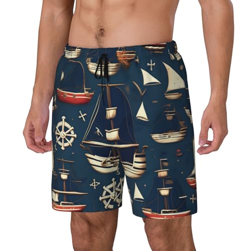 Sailing Pirate Theme Built-in Compression Lining Men's Double Swim Trunks Shorts Beach Shorts with Two Pockets2