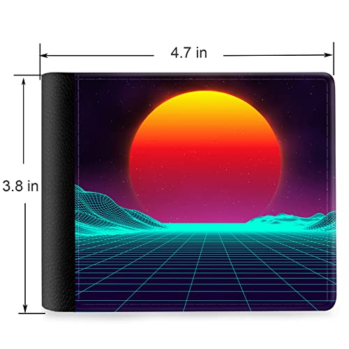 (80's Retro Vaporwave Mountain Sunset-01 Front Pocket Slim Bifold Leather Wallet RFID Blocking with ID Window for Men2