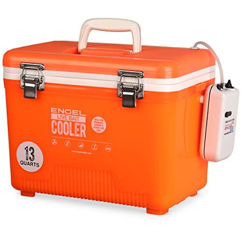 Image of Engel Live Bait Cooler Box with 2nd Gen 2-Speed Aerator Pump - Portable Fishing Station & Minnow Bucket for Shrimp & Other Live Fish with Aerator - ENGLBC-N