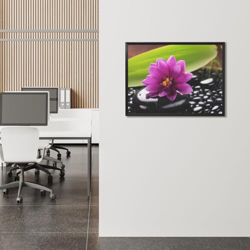 Tableau fleur violette et pierre noire : déco murale moderne encadrée - 7