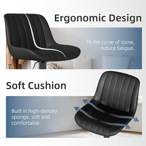 Youhauchair Bar Stools Set of 2, Swivel Counter Height Barstools with Back, Adjustable PU Leather Bar Chairs, Modern Armless Kitchen Island Stool, Black