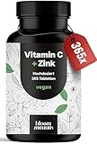 Vitamin C Zink Tabletten – 365 Stück Jahresvorrat – hochdosiert: 500 mg gepuffertes Vitamin C + 15 mg Zink - vegan & produziert in Deutschland Laborgeprüft - Verpackung kann variieren