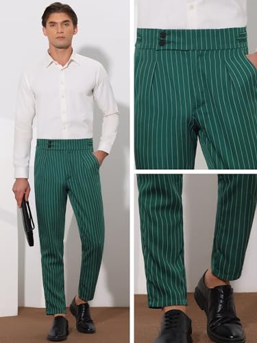 Lars Amadeus Striped Tapered Pants for Men's Pleated Front Formal Dress Pants4