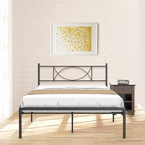Amyove Full Size Bed Frame No Box Spring Needed Platform Bed Frame with Headboard Kids Beds Frame with Storage Steel Bed Slats Support Mattress Foundation Black (Full)