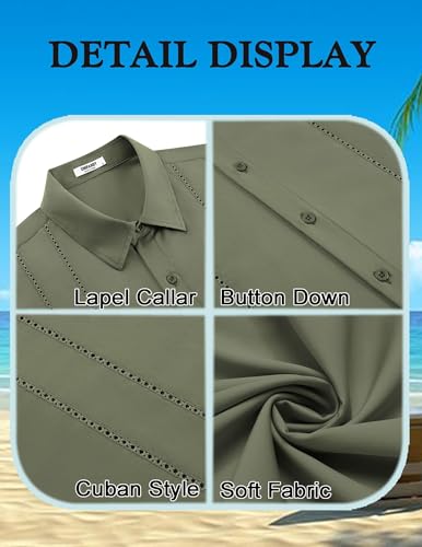 Image of COOFANDY Mens Cuban Guayabera Shirt Short Sleeve Button Down Shirts Summer Beach Vacation Shirts