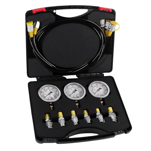 Hydraulic Pressure Test Kit with 3 Gauges 10/25/40 Mpa, 3 Long Hoses 6 Couplings Diagnosis Gauge Tester Set for Excavator Construction Engineering Machinery Equipment