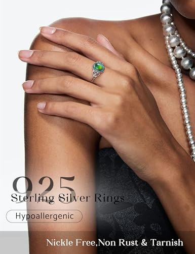 ADRAMATA 925 Sterling Silver Mood Ring for Women Vintage Celtic Knot Rings Jewelry 18K White Gold Plated Oval Solitaire Mood Ring Temperature Control Color Change Mood Ring4