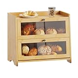 BAMBANG Groß Bambus Brotkasten für Küchentheke, 2 Stufe Bauernhaus Brotbox, Holz Brotkasten...