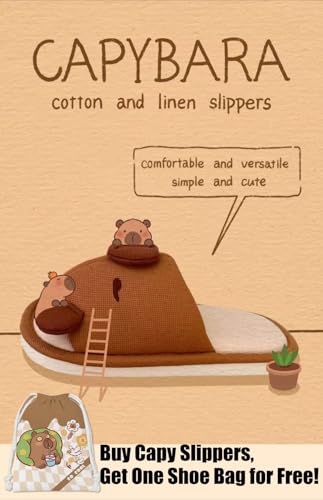 Cute Capybara House Slippers for Women Girls - Lined Cotton Memory Foam Comfort Wear Bedroom Slides, Kawaii Animals Christmas Gift, Capy Makeup Set includes Cosmetic Bag & Mirror & Headband & Stickers3