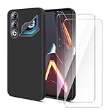Wanglaism Hülle Kompatibel mit ZTE nubia Neo 3 GT Handyhülle mit 2 Stück Schutzfolie Gehärtetes Glas - Schwarz Weiches Silikon stoßfest Schutzhülle Tasche