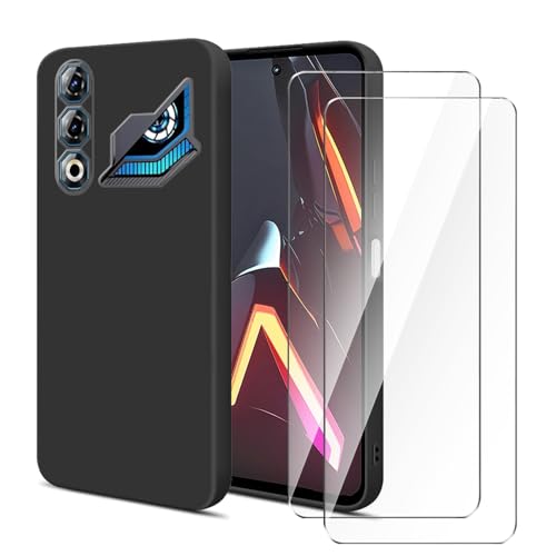 Wanglaism Hülle Kompatibel mit ZTE nubia Neo 3 GT Handyhülle mit 2 Stück Schutzfolie Gehärtetes Glas - Schwarz Weiches Silikon stoßfest Schutzhülle Tasche