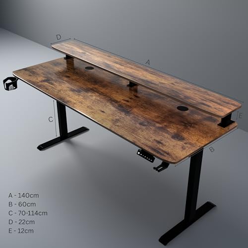 Image of Momentum Electric Height Adjustable Standing Desk with Monitor Riser, with One Piece Top, Advance 3 Memory Presets, 5 Year Warranty (Rust, Top - 140cm)