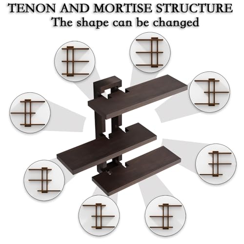 Image of yaqew Variable Wood Floating Shelves Set of 3, Wall Cube Shelves 28.35 inch Max, Wall Shelves for Living Room Bathroom Bedroom - Dark Walnut Color - 28.35 inch x 23 inch x 5.9 inch Max