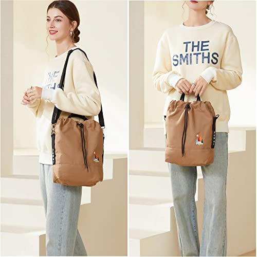 Image of Women Canvas Tote Handbags Casual Shoulder Work Bag Crossbody Bag with Sunshine Embroidery (Brown)