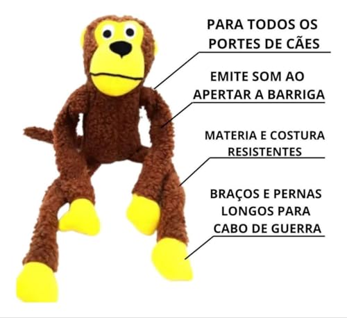 Brinquedo Pelúcia Macaco Amigão Marrom com Apito Pet para Cachorro Cães todos as raças e tamanho