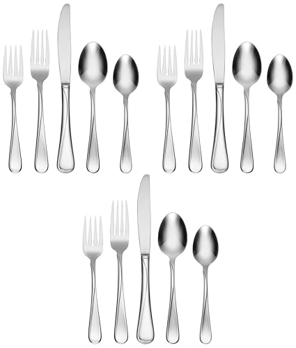 Image of Oneida Silverware Set For 4, Flight 20-Piece Everyday Flatware Set, Service For 4, 18 /0 Stainless Steel, Swirl, Mirror Finish, Dishwasher Safe, Knives Spoons and Forks Set, Dining (Silver, 20 Pieces)
