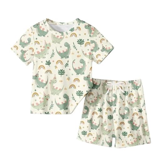 Giftfor Kids Sets for Boys and Girls Age 3-14 Dinosaur Pattern Crew Neck Short Sleeve Tops Soft Cotton Blend Elastic Waist Shorts PijamaPara Niños